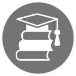 books and grad cap icon in grey circle